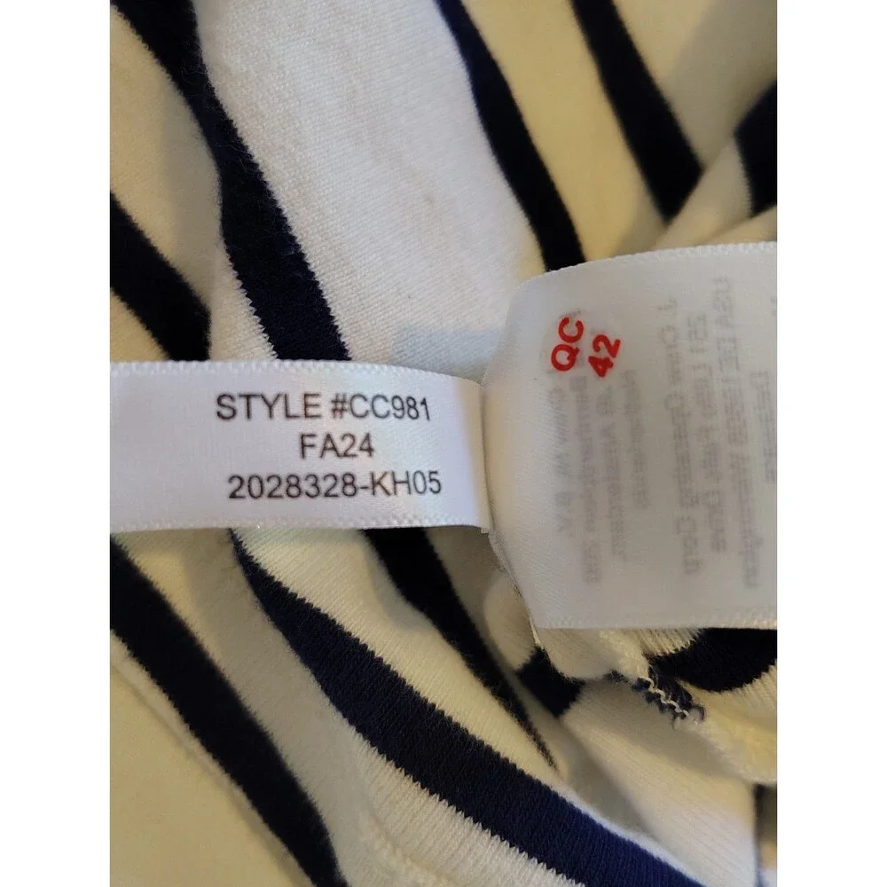 J.Crew Perfect Fit Long Sleeve Navy White Striped Sailor Top Gold Button...